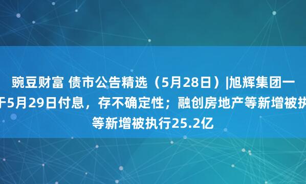 豌豆财富 债市公告精选（5月28日）|旭辉集团一期债券将于5月29日付息，存不确定性；融创房地产等新增被执行25.2亿